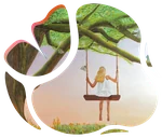 Logo Kindercentrum Avonturentuin: een meisje op een schommel in een boom